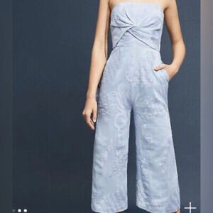 Aijek Silk Blend Lace Strapless Wide Leg  Jumpsuit Anthropologie Lace Sz 3